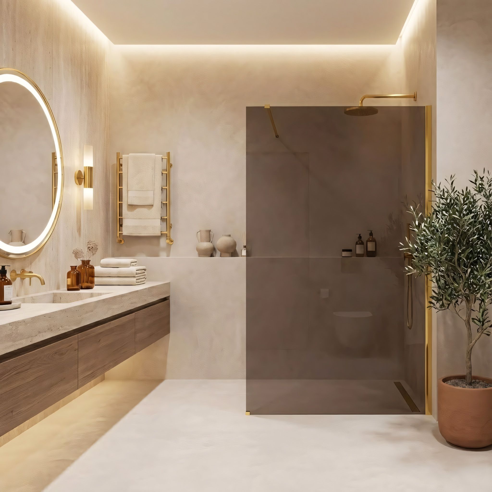 Parete Doccia Rea Flexi Brown / Gold 90