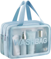 Borsa cosmetica, divisore per asciutto e bagnato, grandi borse di plastica trasparenti, borse da trucco per signore e signori, borse blu trasparenti, borse da trucco