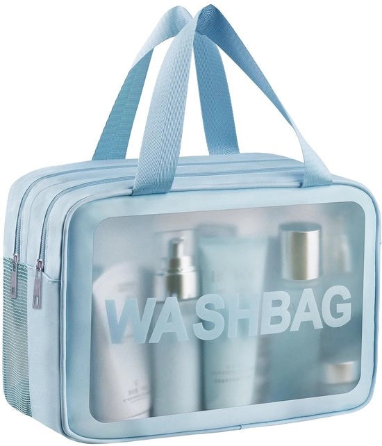 Borsa cosmetica, divisore per asciutto e bagnato, grandi borse di plastica trasparenti, borse da trucco per signore e signori, borse blu trasparenti, borse da trucco