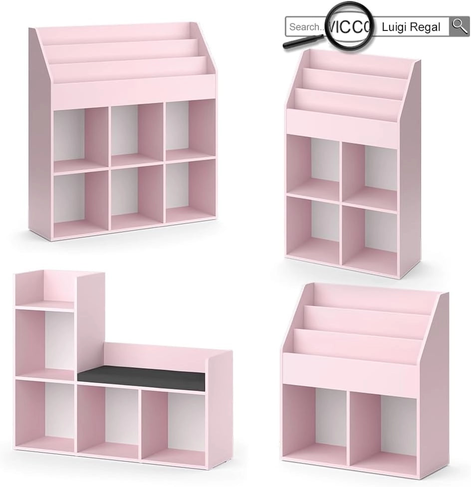 Libreria bambini Luigi, rosa, 72 x 79 cm Senza box pieghevole, combinabile per riporre libri e giocattoli