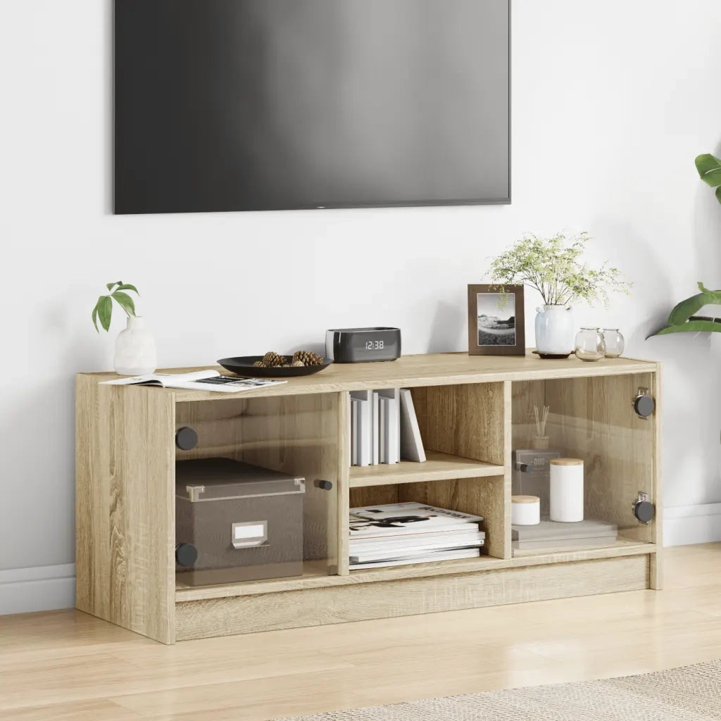Mobile TV | Armadietto TV | Mobile Porta TV con Ante in Vetro Rovere Sonoma 102x37x42 cm