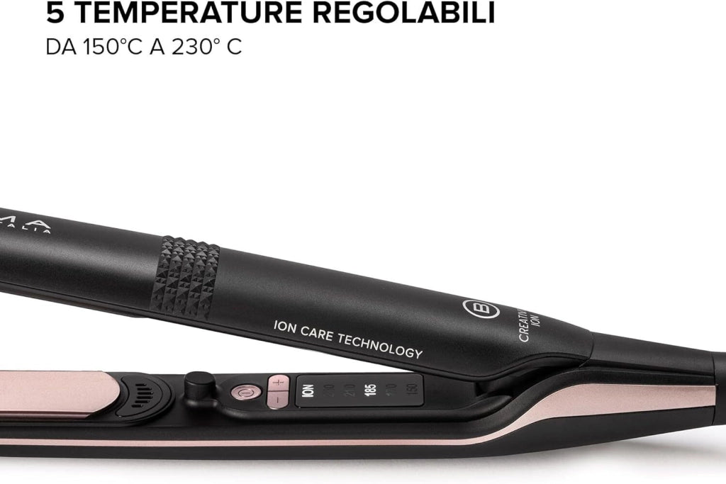 Bellissima 11875 Creativity Ion Piastra per capelli Ionizzatore Ceramica Diamond Cheratina 5 Temperature 150 230°C Funzione Memory colore Nero Rosa