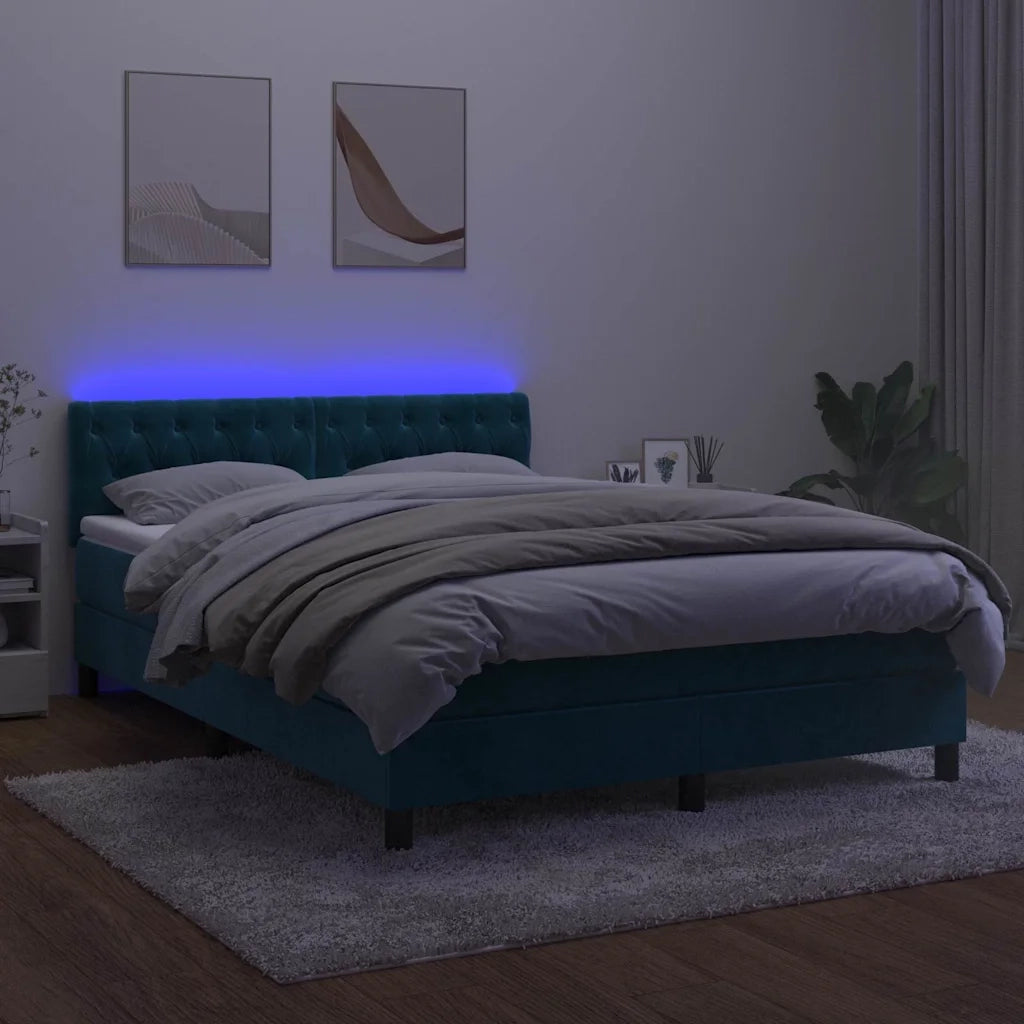 Letto a Molle con Materasso e LED Blu Scuro 140x190 cm 3134583