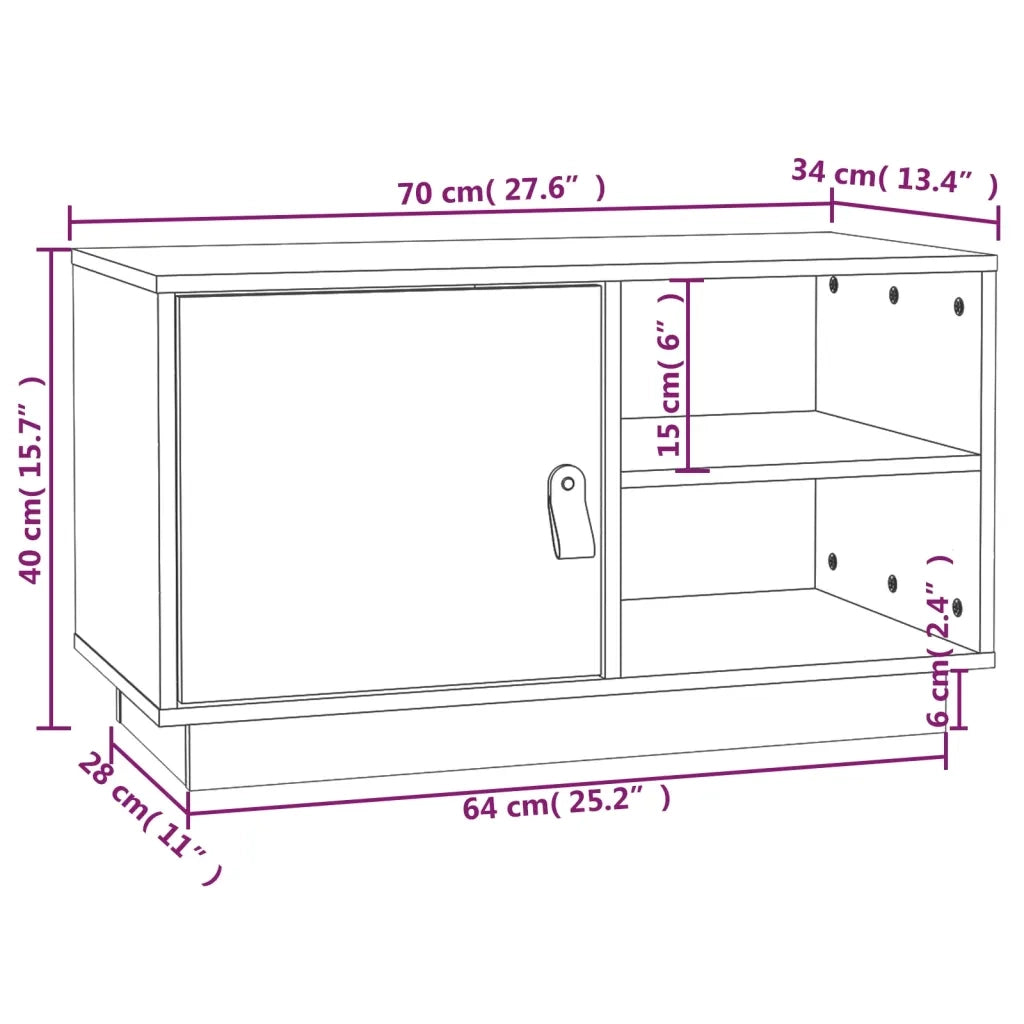 Mobile Porta TV Bianco 70x34x40 cm in Legno Massello di Pino 818236