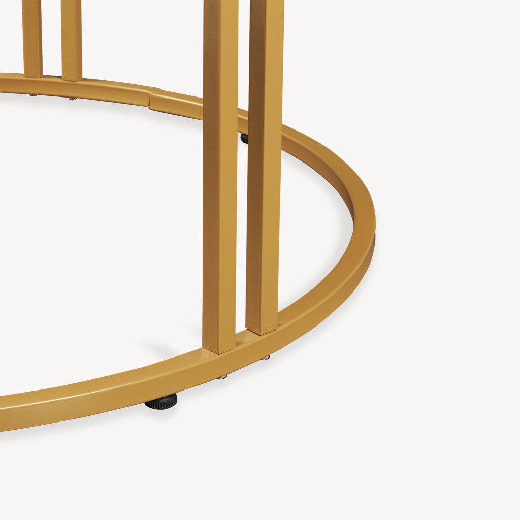 Tavolino Basso da Caffè 'Aulum' Piano Rotondo - Effetto Marmo Bianco / Dorato [en.casa]