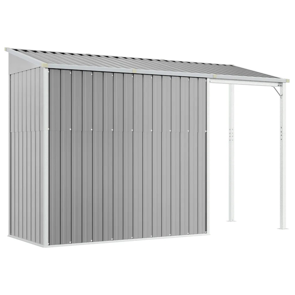 Casetta da giardino con tetto allungato grigio chiaro 277x107x181 cm in acciaio 364525