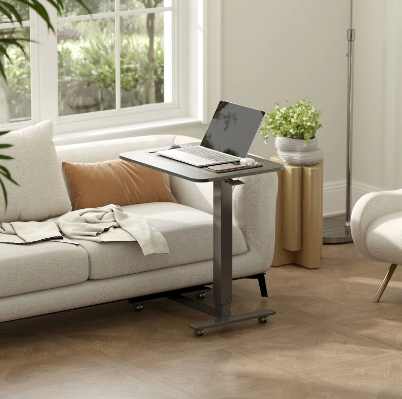 Scrivania Regolabile in Altezza con 4 Ruote, C-Shape 65x48x73-110 cm, Nero