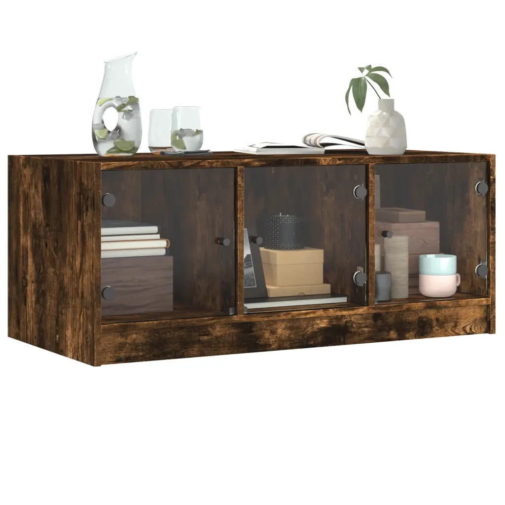 Tavolino da Salotto con Ante in Vetro Rovere Fumo 102x50x42 cm 836417