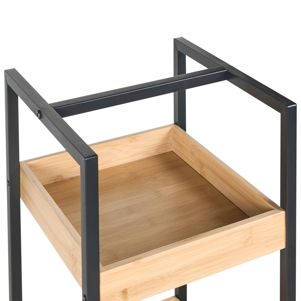 Scaffale da bagno a 3 ripiani con struttura in acciaio nero Accessori da bagno Bambù marrone chiaro