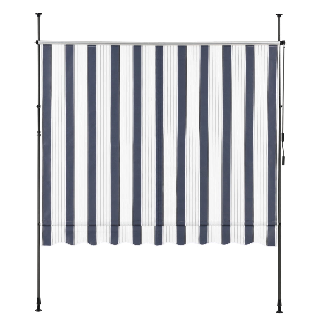 Tenda da Sole a Muro con Pali di Supporto Telescopici Parasole 200 x 120 cm (LxP) Blu Scuro/Bianco pro.tec