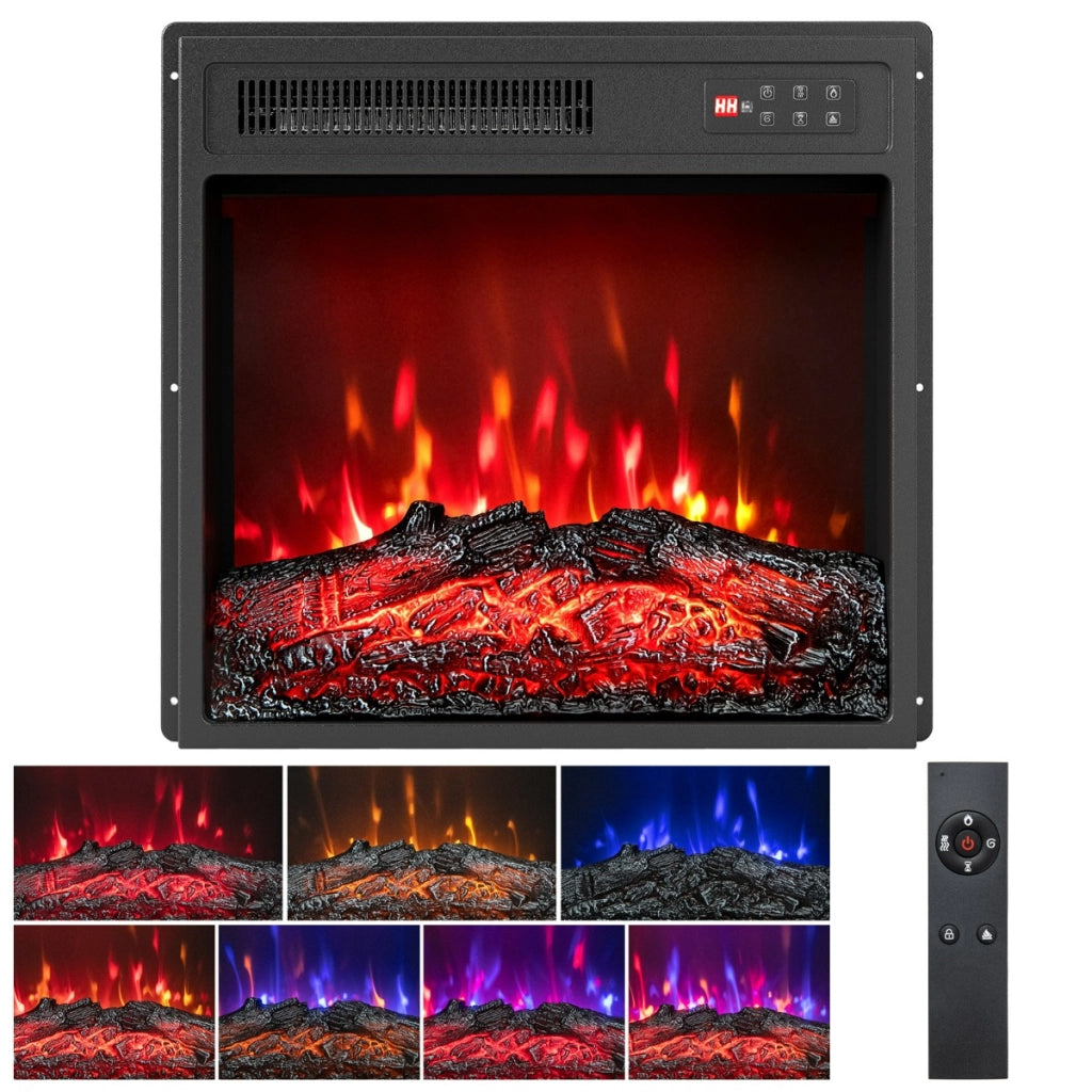 Riscaldatore camino con telecomando e 5 livelli di luminosit¨¤ regolabili-Camino elettrico a incasso 18" con 7 colori di fiamma realistici