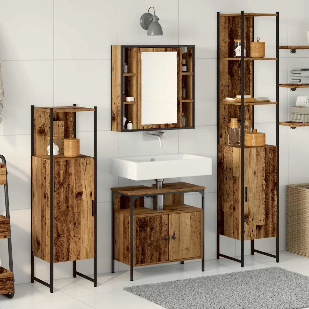 Set di mobili per il bagno con lo scaffale 4 pcs Legno vecchio 3332593