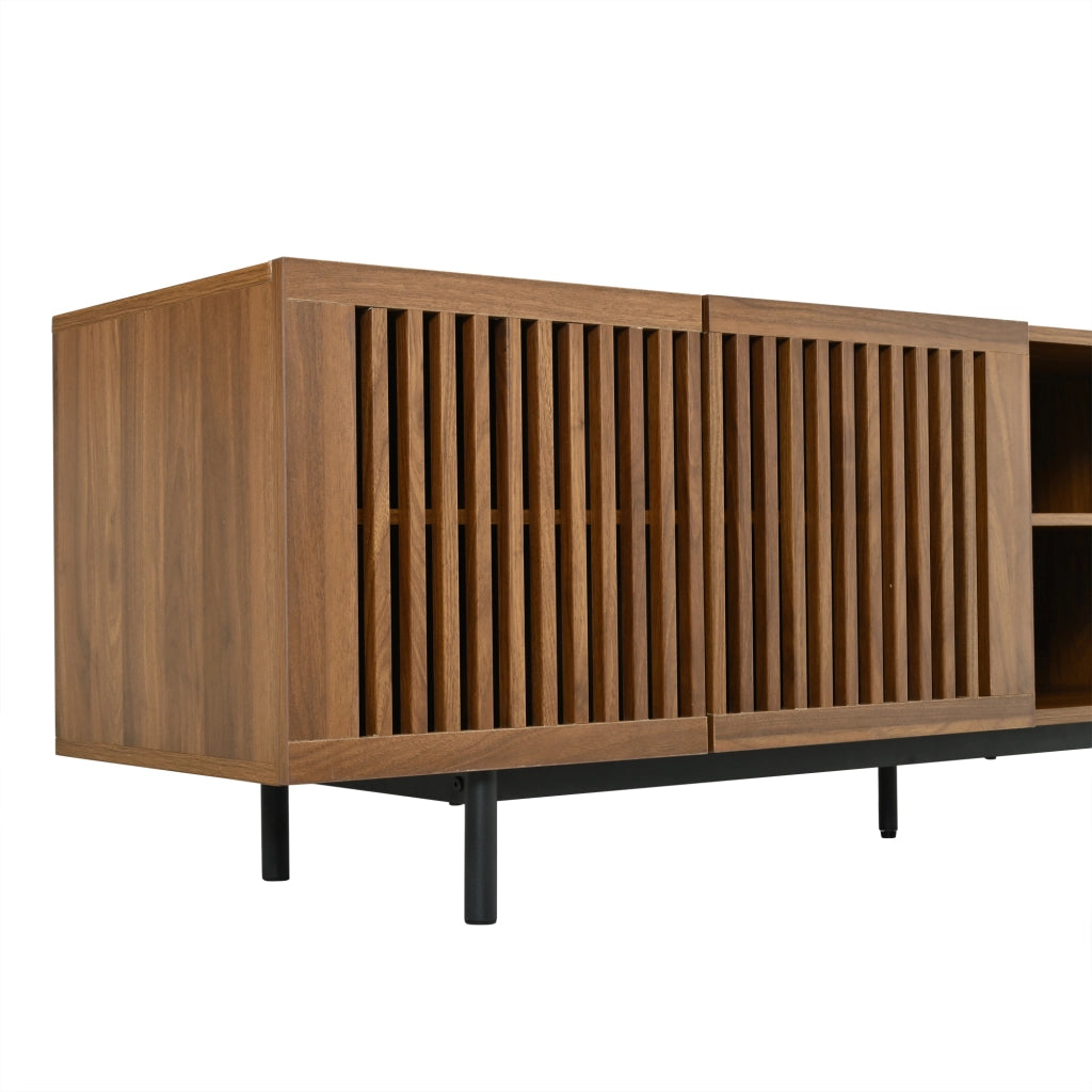 Mobile TV 160x38x50 cm con ante a lamelle e cassetti in MDF nero e noce