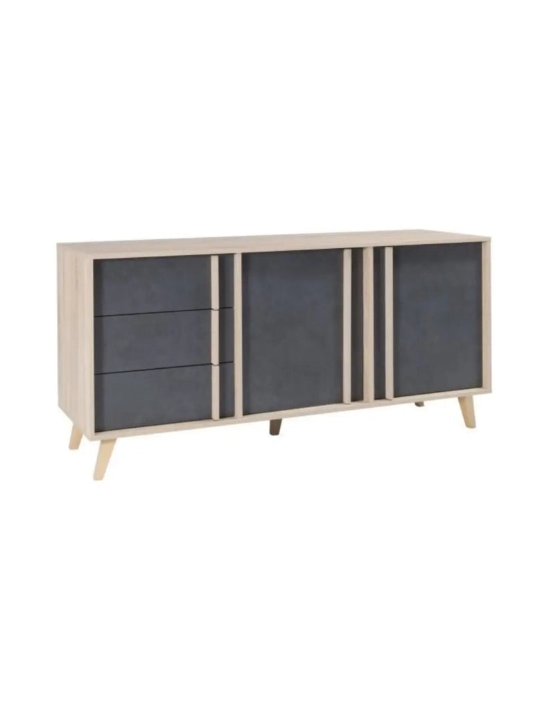Sala da pranzo completa MALMO con tavolo 6 posti 160 cm e buffet 165 cm - Rovere chiaro e grigio