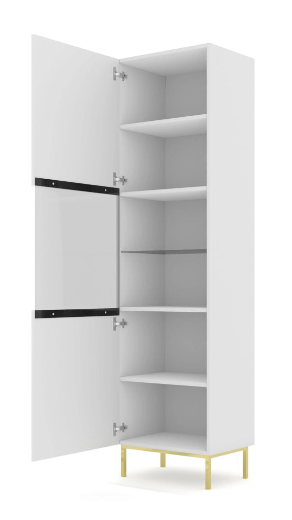 MOBILE RAVENNA B VETRINA IN MDF CON FOGLIO IN VETRO 1DS 60x217 BIANCO OPACO CORNICE ORO