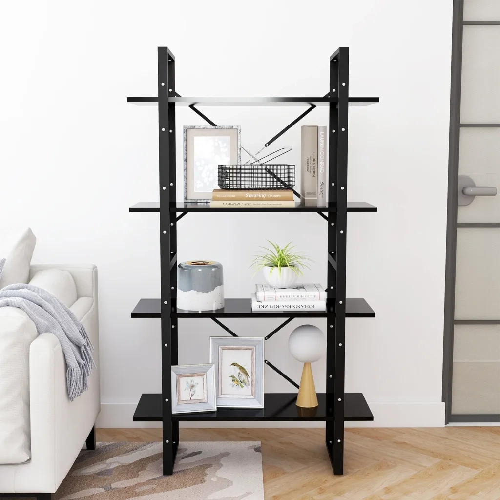 Libreria a 4 Ripiani Nera 80x30x140 cm in Legno Multistrato 806458