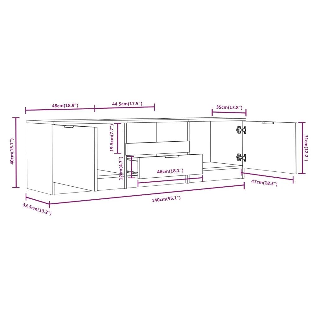 Mobile TV Rovere Fumo 140x35x40 cm in Legno Ingegnerizzato 817111