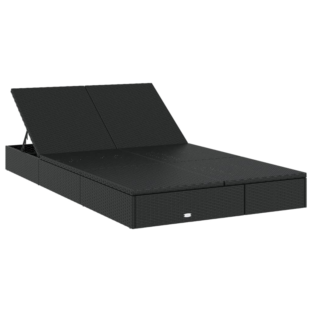 Lettino prendisole sedia a sdraio lettino prendisole letto da giardino mobili da giardino mobili da esterno a 2 posti con cuscini resina intrecciata nera 02_0012946