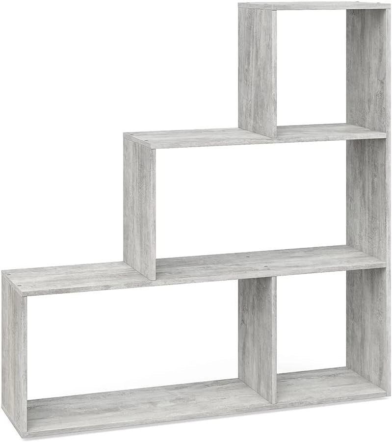 Scaffale per scale, Grigio, 116.8 x 123.2 cm, utilizzabile come divisorio in versione a gradini
