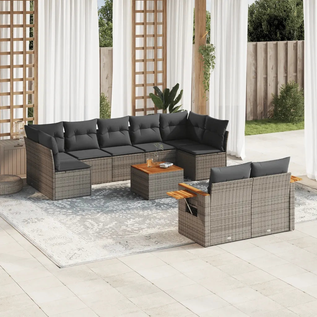 Set Divano da Giardino 10 pz con Cuscini Grigio in Polyrattan 3259540