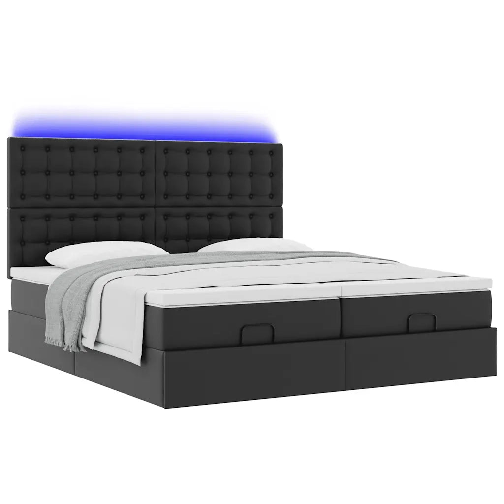 Struttura Letto Pouf con Materassi Nero 200x200 cm Similpelle