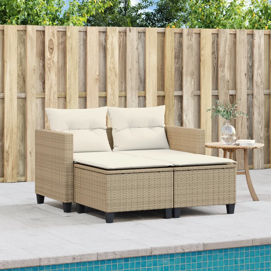 Divano da Giardino 2 Posti con Sgabelli-Sofa da Giardino-Divano da esterno Beige in Polyrattan 806885