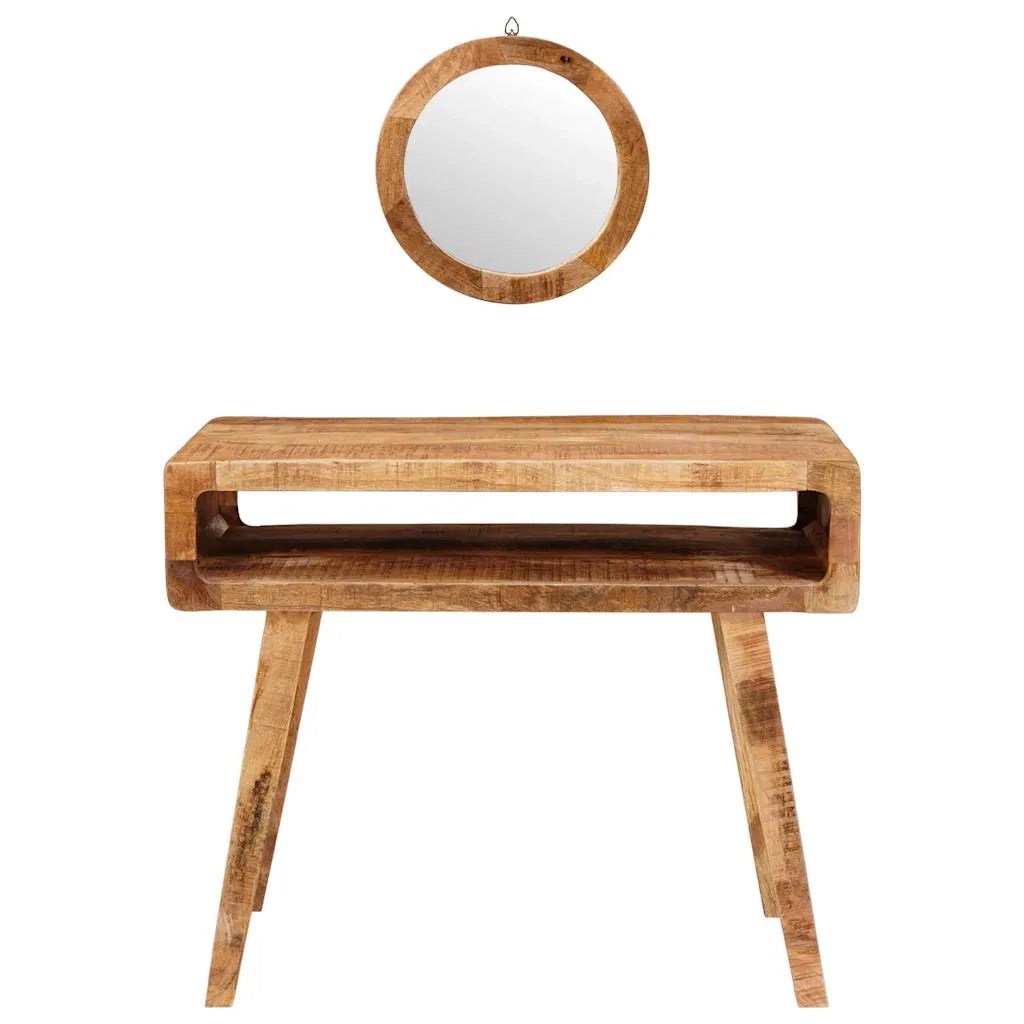 Toeletta | Tavolo da Trucco con specchio Marrone Legno di mango massello