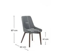 E-STYLO Sedia da pranzo in tessuto grigio scuro con gambe e struttura in massello di noce, 62cm X 49.5cm H. 87cm.