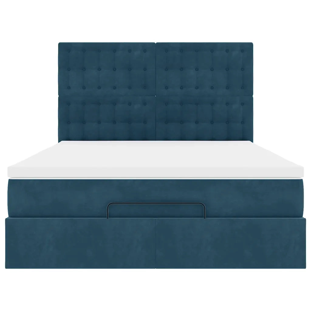 Struttura Letto Pouf con Materassi Blu 140x200cm in Velluto