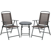 Set 3 Pezzi da Giardino con 2 Sedie 53,5x64x93 cm e Tavolino da Caffè Ø45x50 cm in Metallo Marrone
