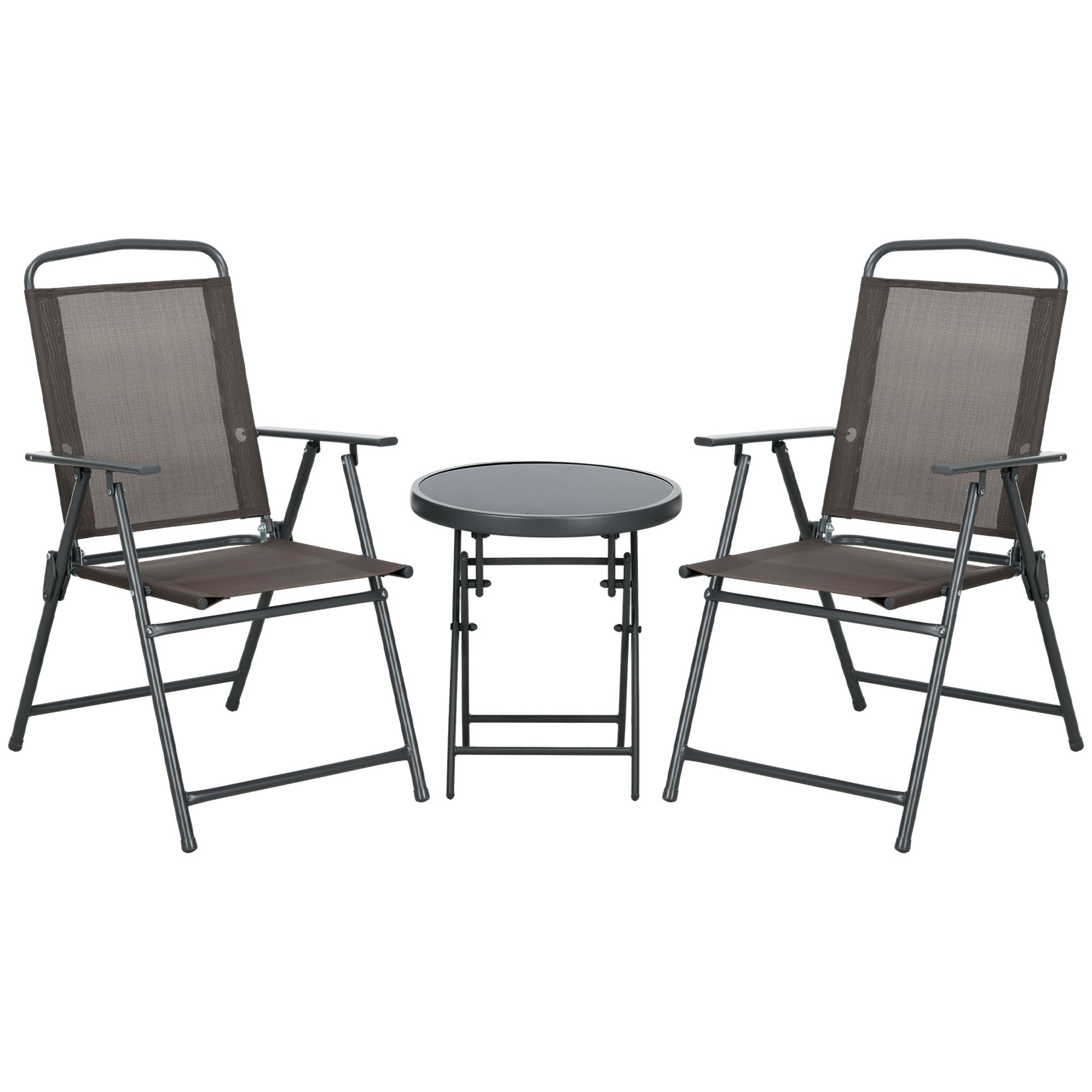 Set 3 Pezzi da Giardino con 2 Sedie 53,5x64x93 cm e Tavolino da Caffè Ø45x50 cm in Metallo Marrone