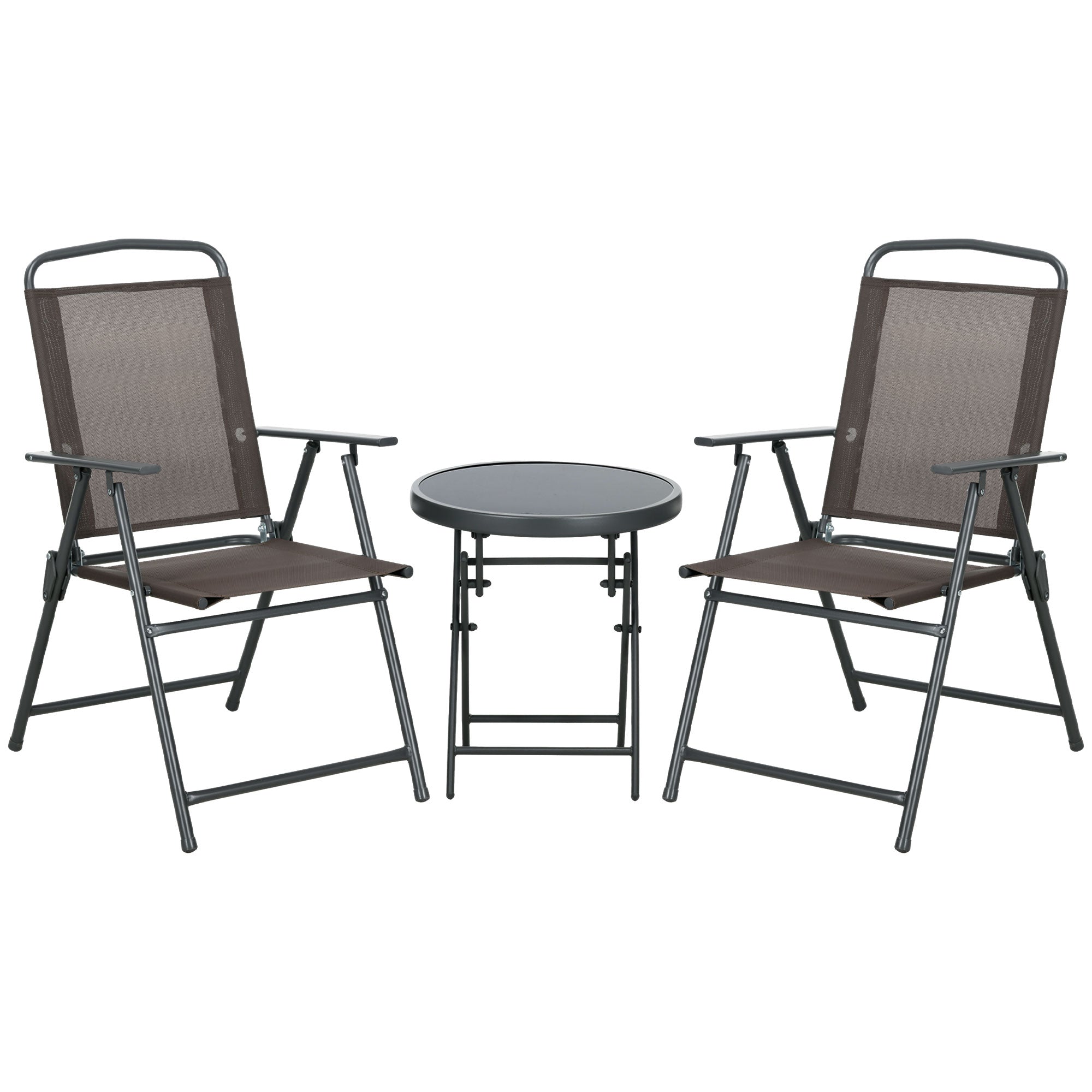 Set 3 Pezzi da Giardino con 2 Sedie 53,5x64x93 cm e Tavolino da Caffè Ø45x50 cm in Metallo Marrone