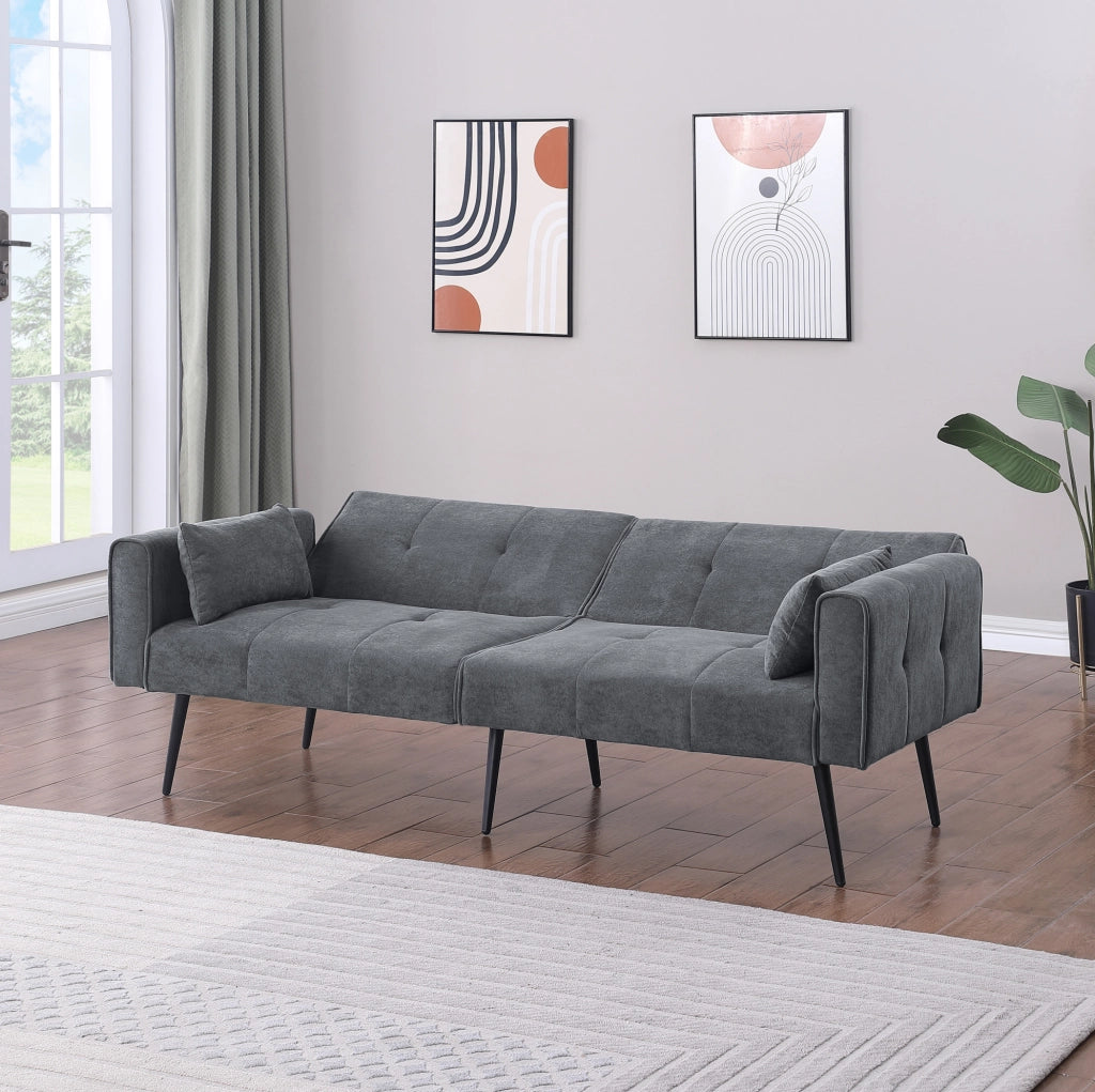Divano letto 175x71 cm in tessuto grigio， schienale regolabile