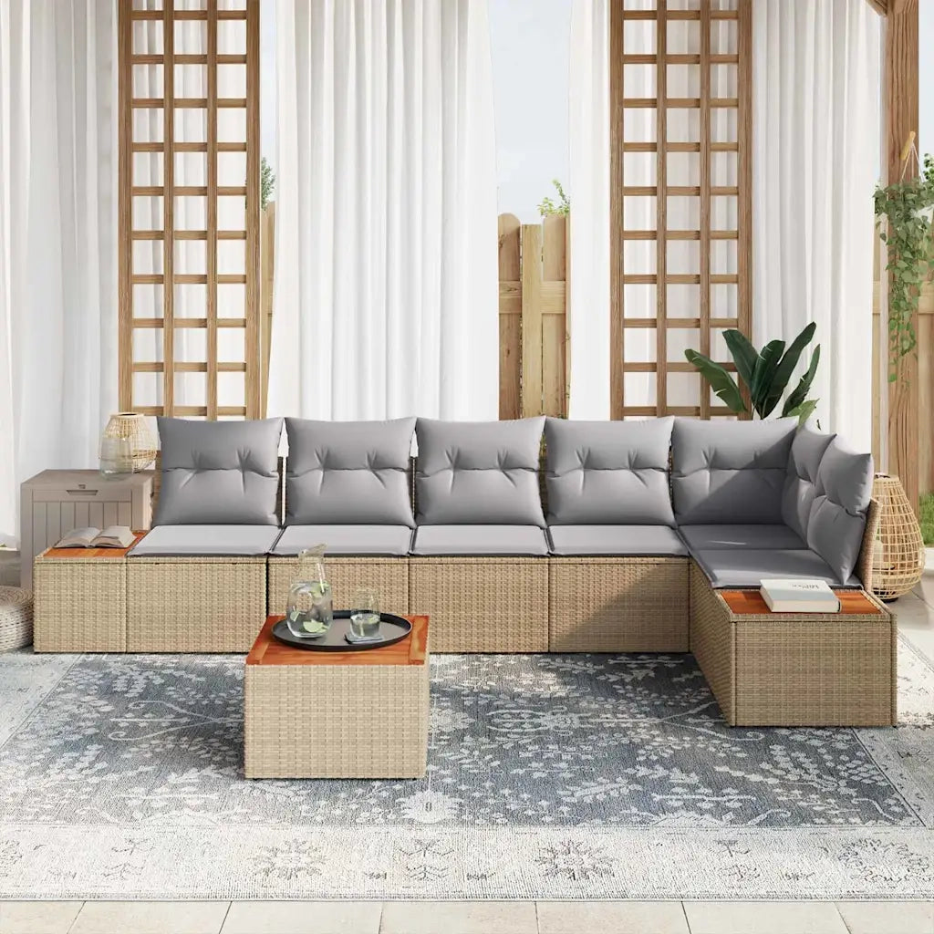 Set Divano da Giardino con cuscino 7 pcs Beige Poly Rattan 3348101