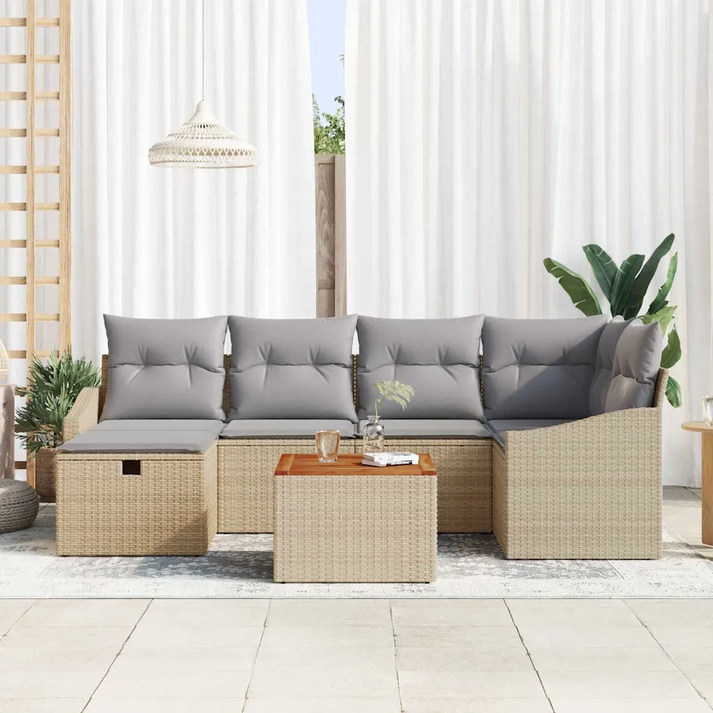 Set Divano da Giardino con cuscino 7 pcs Beige Poly Rattan 3360899