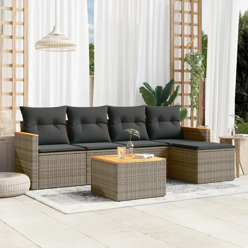 Set Divano da Giardino 6 pz | Set Salotto da Giardino con Cuscini Grigio in Polyrattan