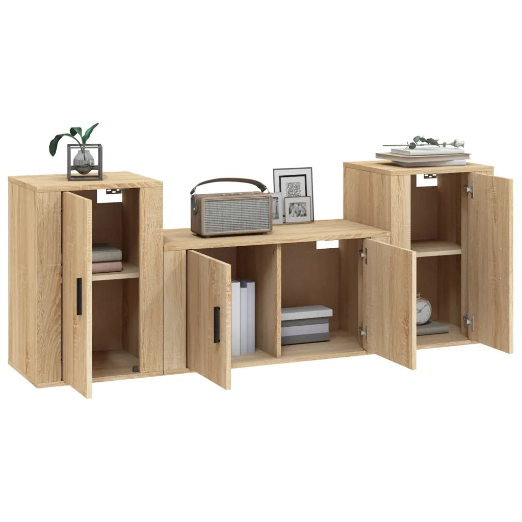 Set di Mobili Porta TV 3 pz-Set di 3 Credenza per TV Rovere Sonoma in Legno Multistrato 481043