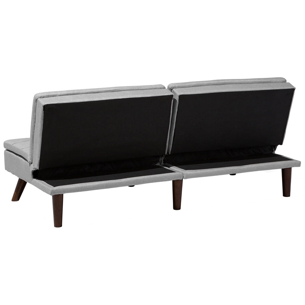 Divano letto grigio 3 posti trapuntato tappezzeria Click Clack Split indietro gambe in metallo