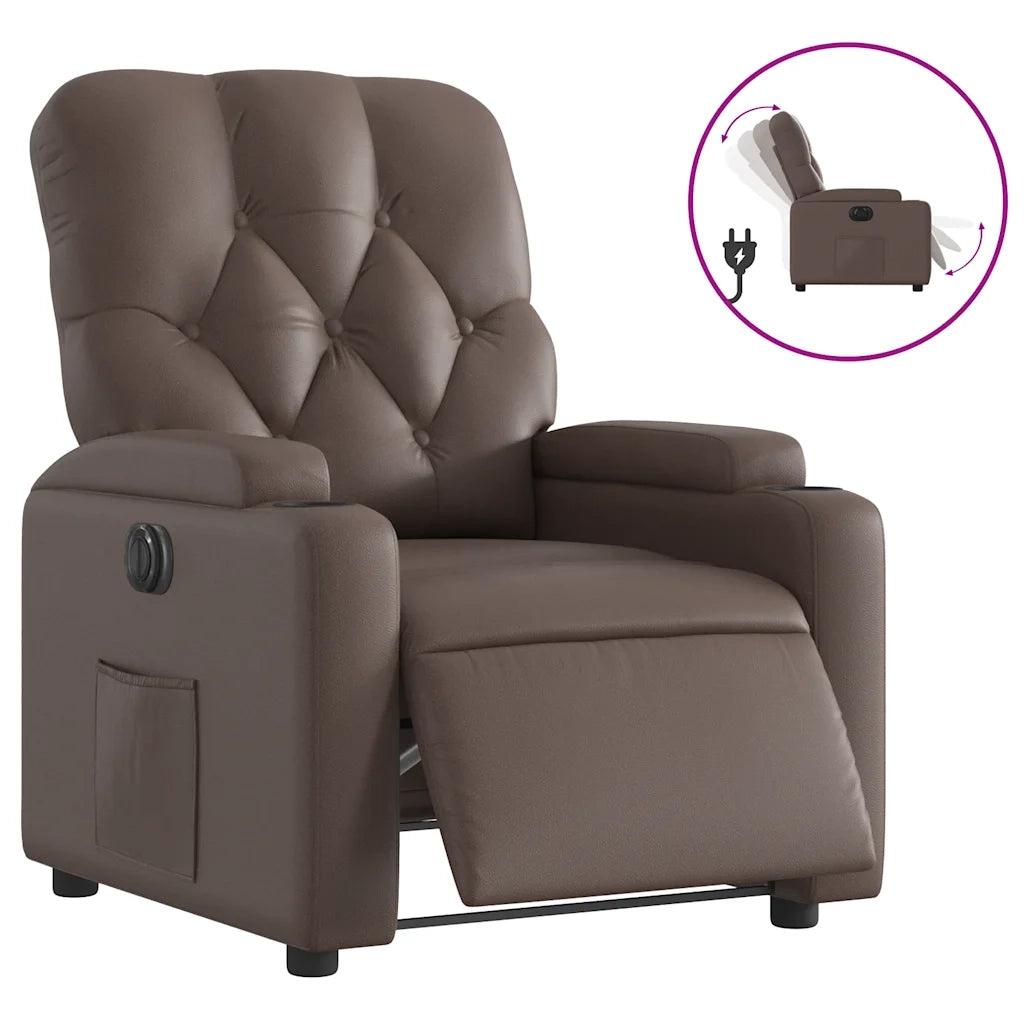 Divano Sedia-Poltrona Reclinabile Elettrica Marrone in Similpelle 587051