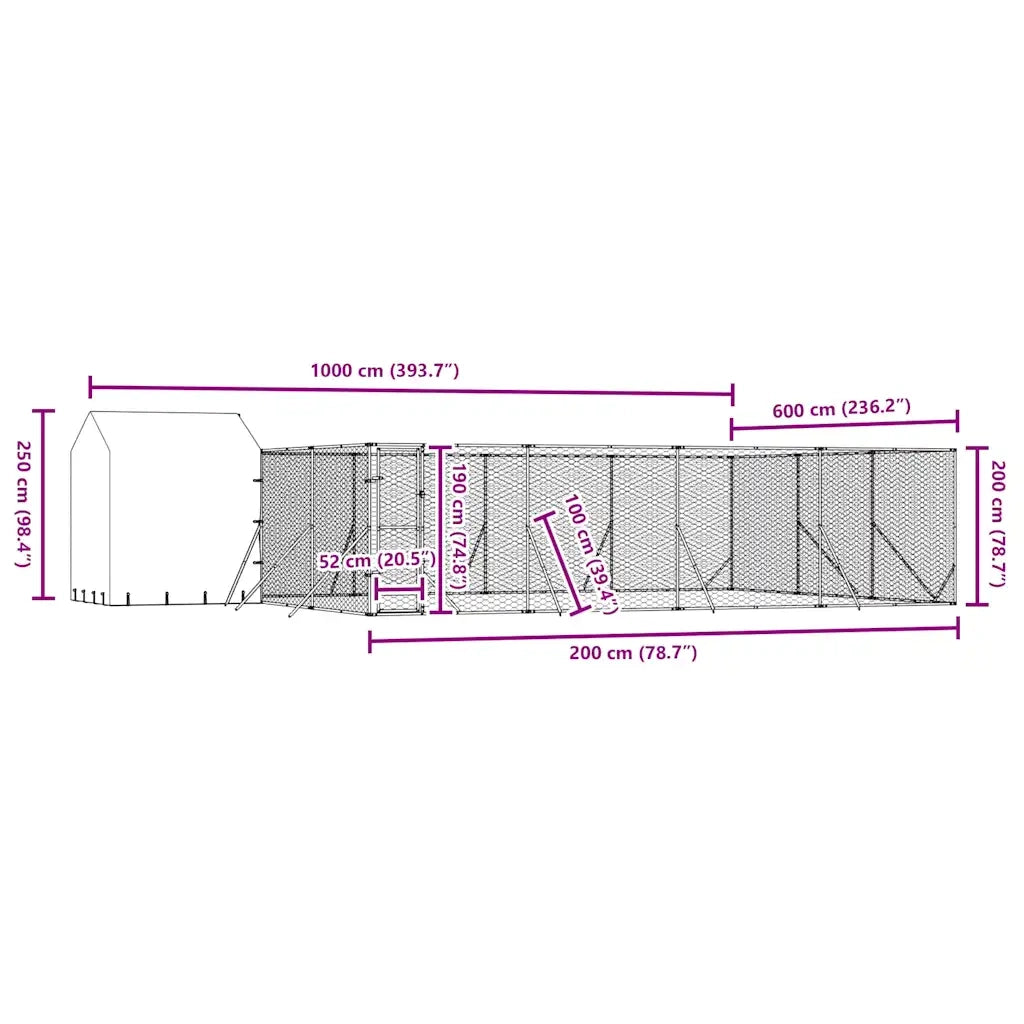 Cuccia Cani da Esterno Tetto Argento 10x6x2,5 m Acciaio Zincato 3190480