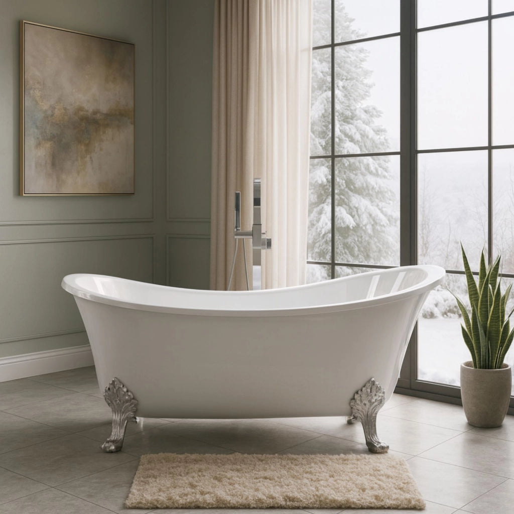 Vasca da bagno free standing ovale con piedini bianco lucido 160 x 75 x 84cm