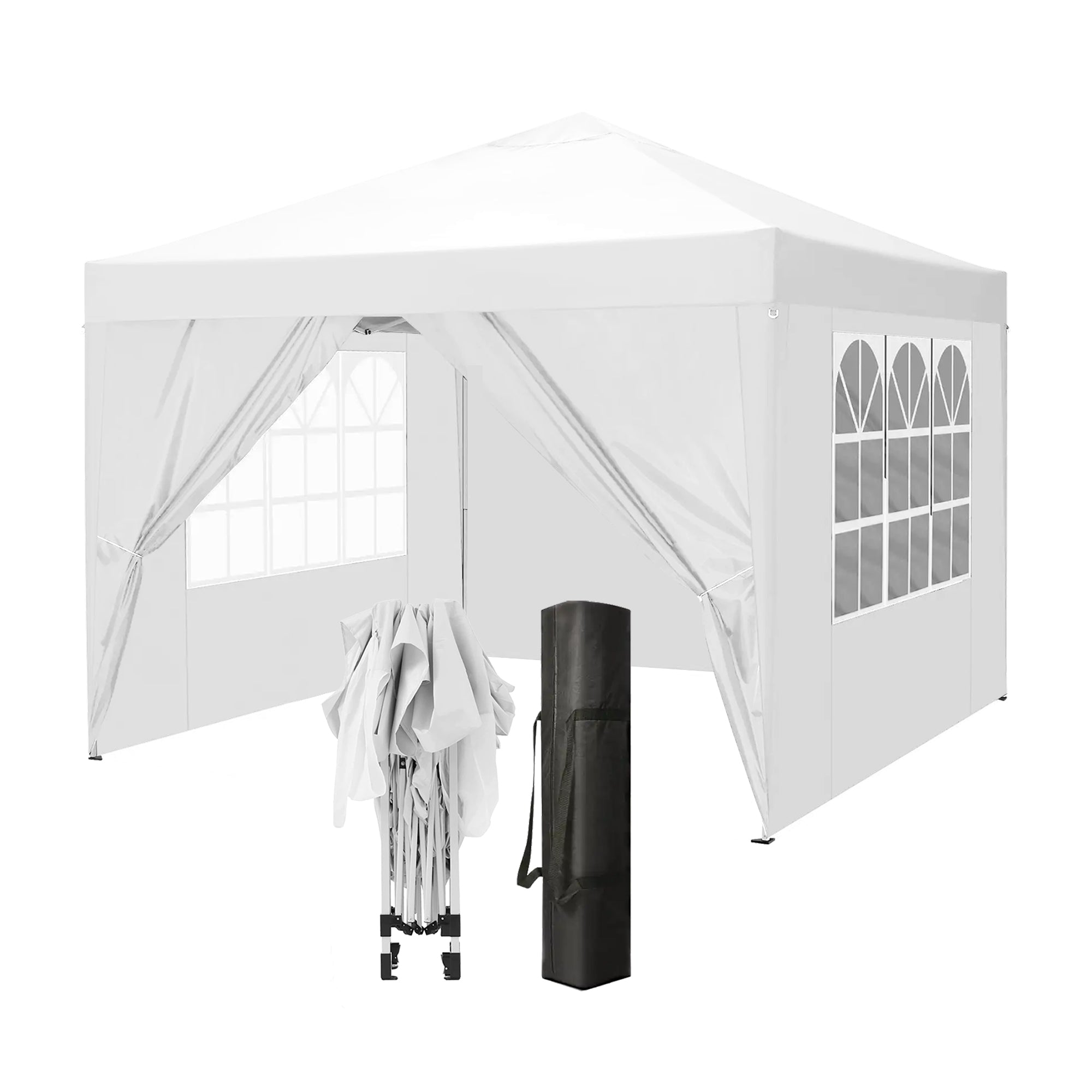 Gazebo 3 x 3 M Impermeabile Uv Resistente Con Pareti Laterali 2 Porte Con Cerniera E Finestre Pieghevole Apertura A Spinta Pop Up Struttura Acciaio Giardino