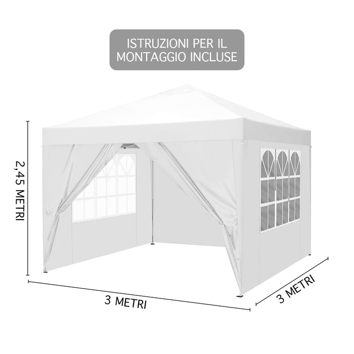 Gazebo 3 x 3 M Impermeabile Uv Resistente Con Pareti Laterali 2 Porte Con Cerniera E Finestre Pieghevole Apertura A Spinta Pop Up Struttura Acciaio Giardino