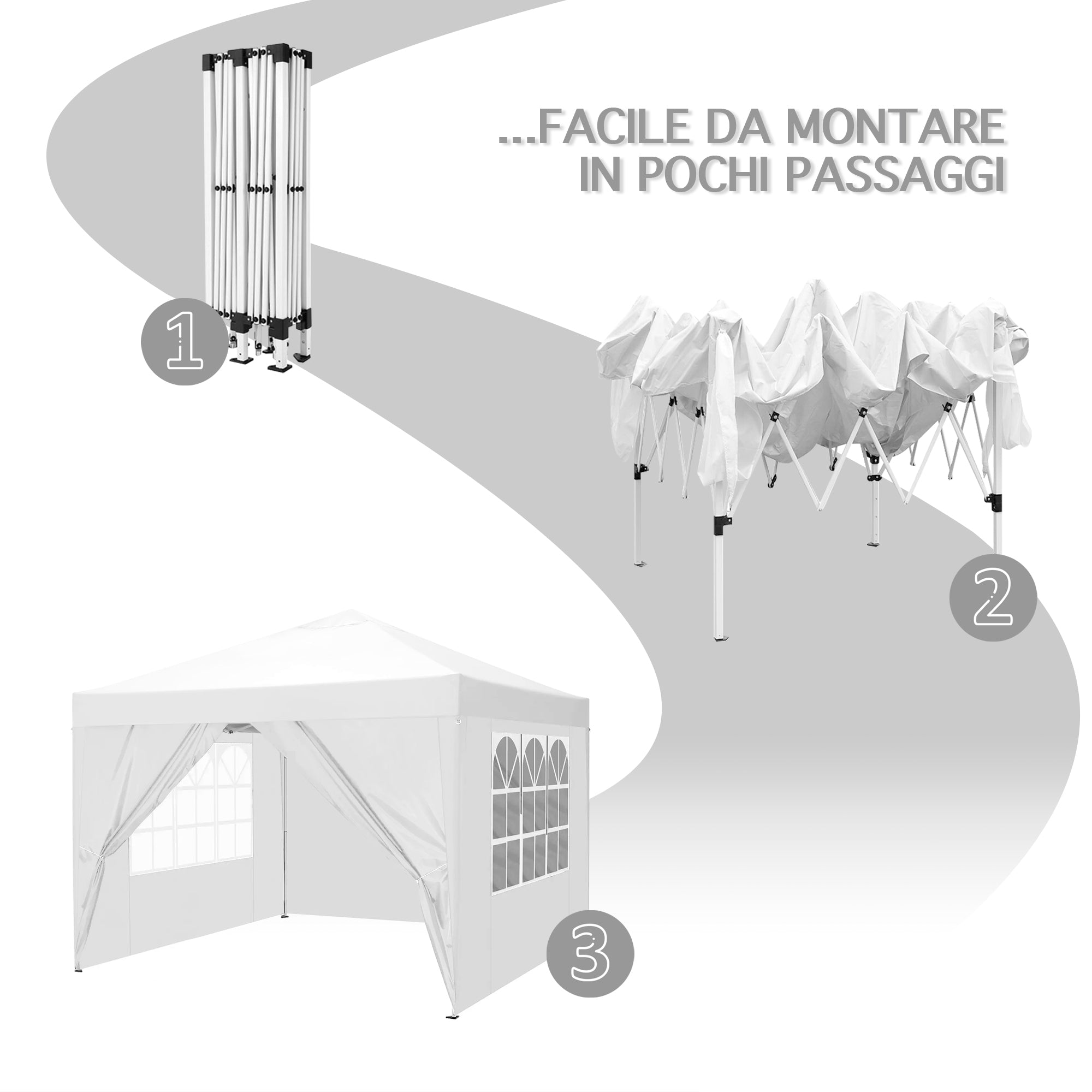 Gazebo 3 x 3 M Impermeabile Uv Resistente Con Pareti Laterali 2 Porte Con Cerniera E Finestre Pieghevole Apertura A Spinta Pop Up Struttura Acciaio Giardino