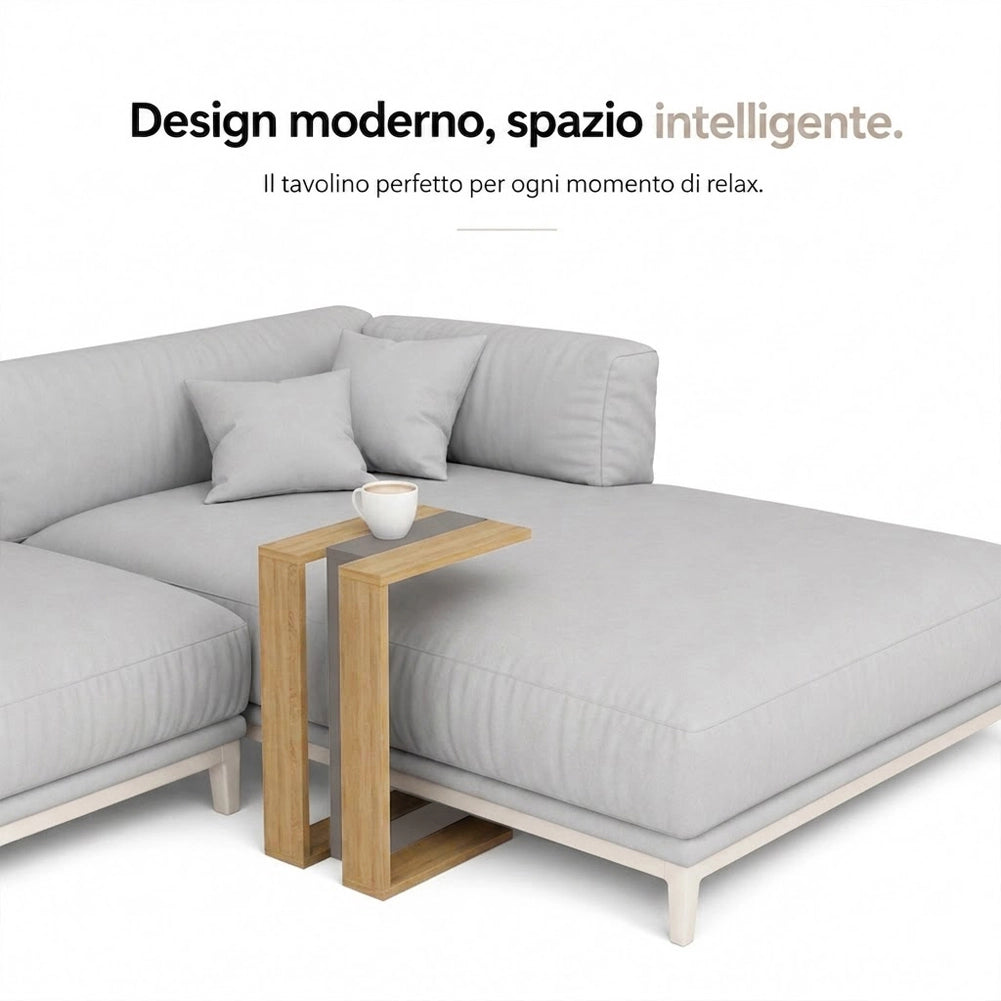 Tavolino da Caffè Porta PC Laterale Divano in Legno MDF Quercia e Moka 57x40x30cm