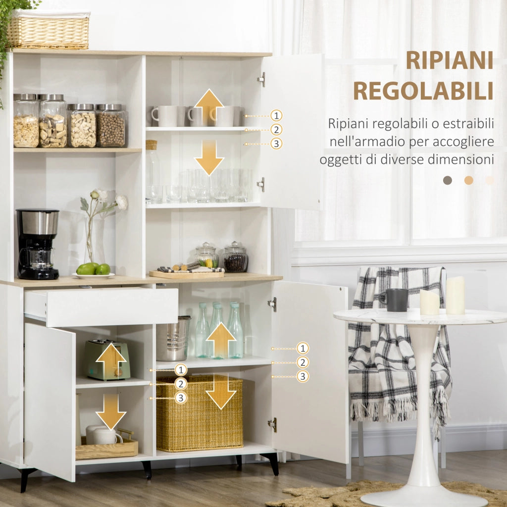 EasyComfort Dispensa Cucina in Truciolato e MDF con Ripiani Aperti, Armadietti e Cassetto, 119x41x180 cm, Bianco