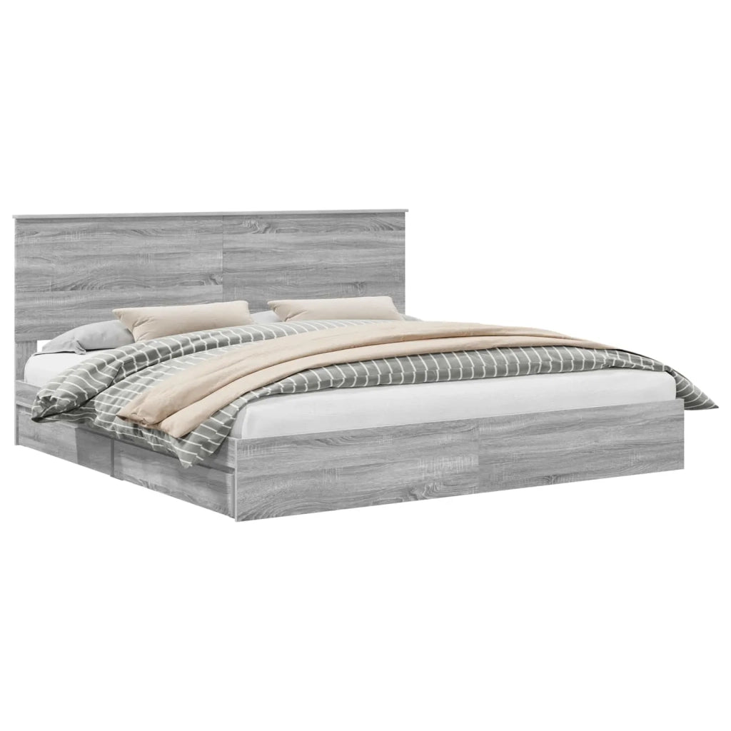Letto matrimoniale | Letto per adulti | Letto con Contenitore con testiera Grigio Sonoma 200 x 200 cm
