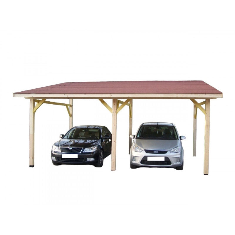 Tettoia doppio posto auto in legno 450x652 cm – Pendenza singola – Carport con copertura bituminosa – Legno lamellare – AV4565VS Foresta