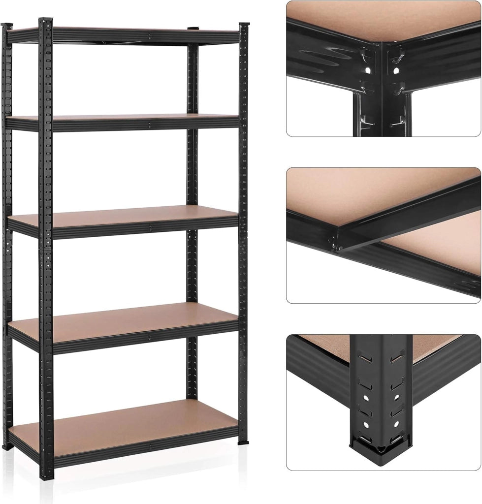 SONGMICS Scaffalatura a 5 Ripiani, Scaffale in Acciaio, Montaggio Rapido, Utensili, Strumenti in Garage, Magazzino, Ripostiglio, Portante 875 kg, 40 x 90 x 180 cm, Nero GLR040B01