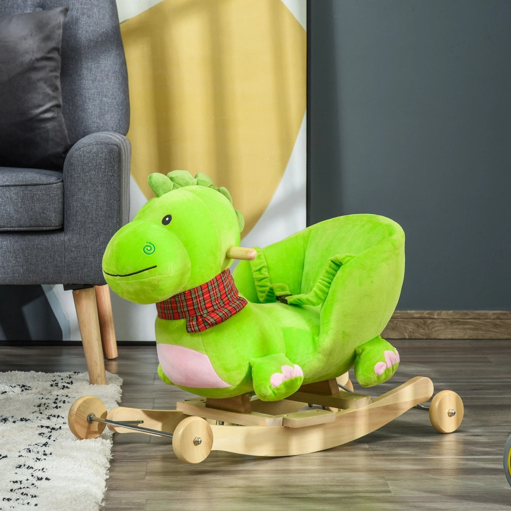 Cavalluccio a Dondolo per Bambini ¨C zephmum ¨C Legno e Peluche Verde